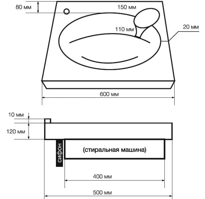 Раковина lavanderia 60 50 для установки над стир машиной