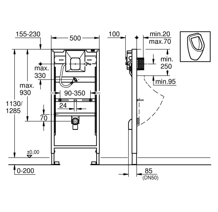 Инсталляция для писсуара grohe rapid sl с креплением 38803001