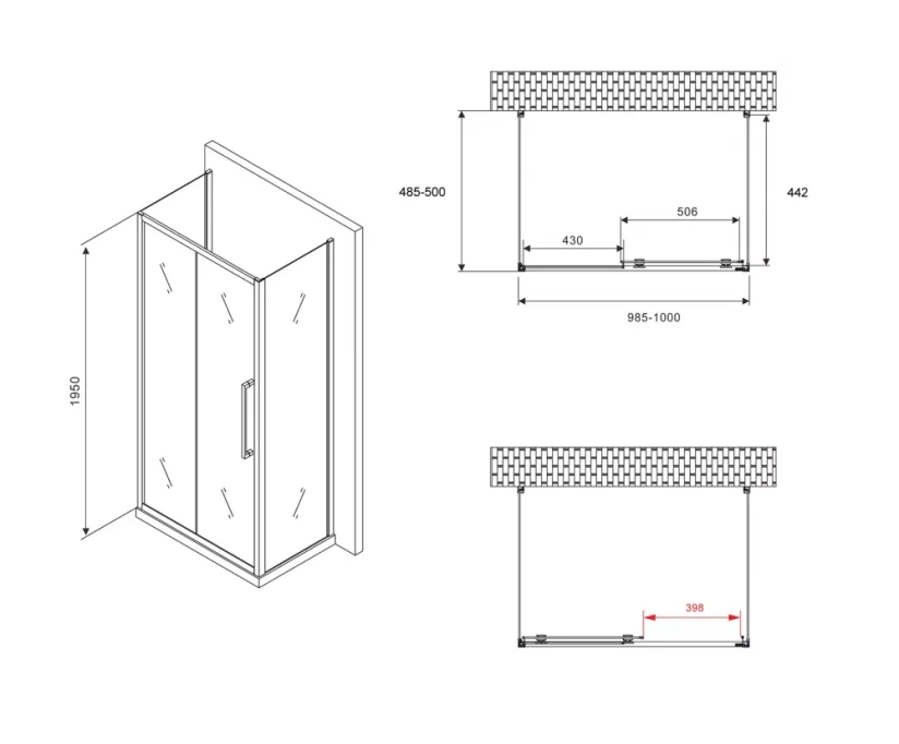 Душевой уголок Abber Schwarzer Diamant AG30100BH-S50B-S50B 100x50, профиль черный, стекло прозрачное - фото 5