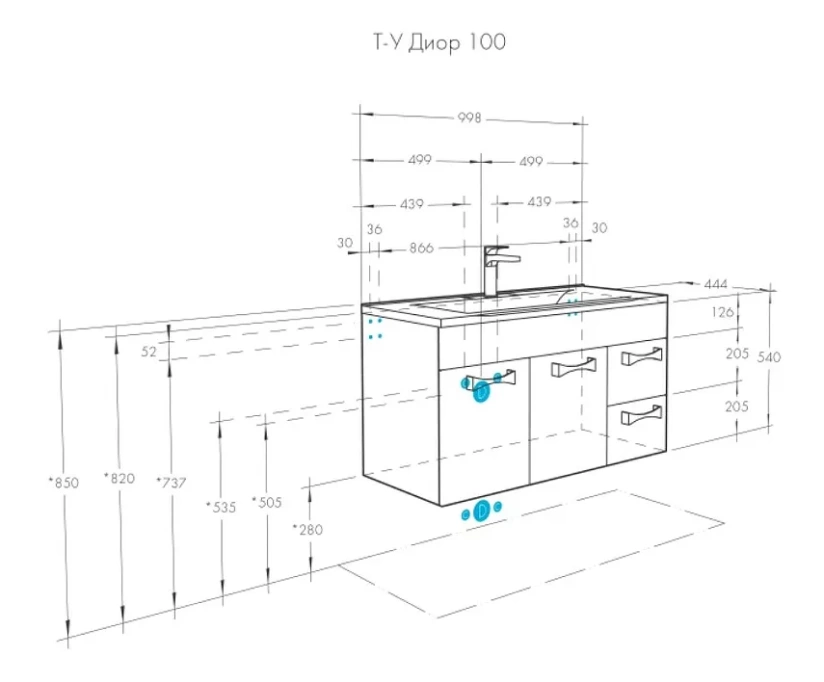 Тумба с раковиной Aquaton Диор 100 белый (1A1677K3DR010) - фото 11