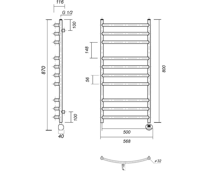 Полотенцесушитель электрический Domoterm Калипсо П10 50x80, правый, бронза (4680419501792) - фото 3