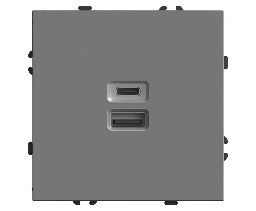 Розетка 2-местная USB + Type C (механизм), STEKKER, 250В, 20W, серия Эмили, RST10-5115-10, платиново-серый, soft touch 49957 - фото 1