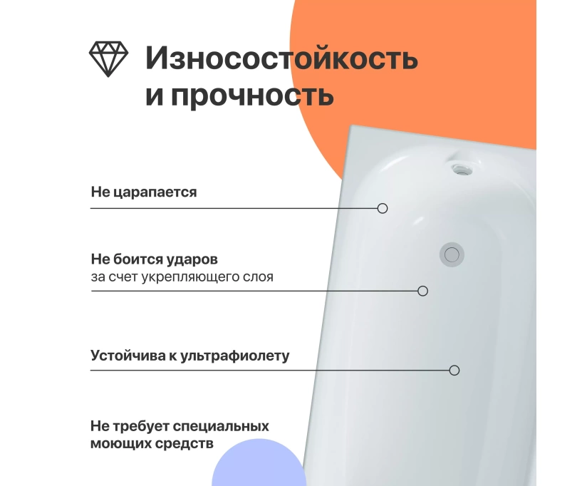 Акриловая ванна DIWO Кострома 160x70 прямоугольная, белая, российская, с каркасом (568473) - фото 3