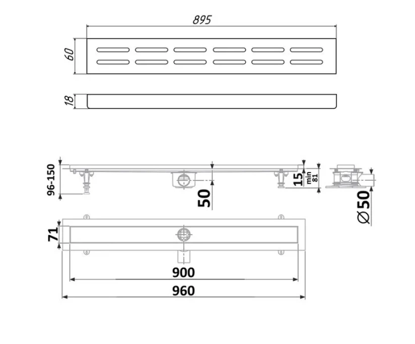 Душевой лоток Timo Standart 90 DP20900-DG20900 с решеткой, хром матовый - фото 6