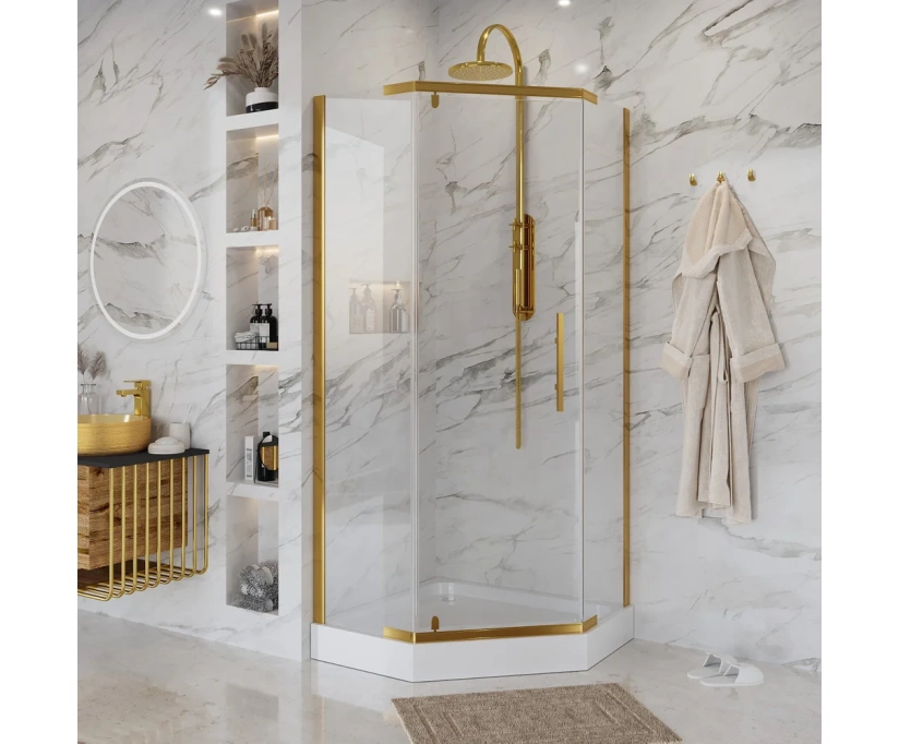 Душевой уголок Niagara Nova NG-6434-08 GOLD 100x100 профиль желтое золото, стекло прозрачное (64340811GOLD) - фото 1