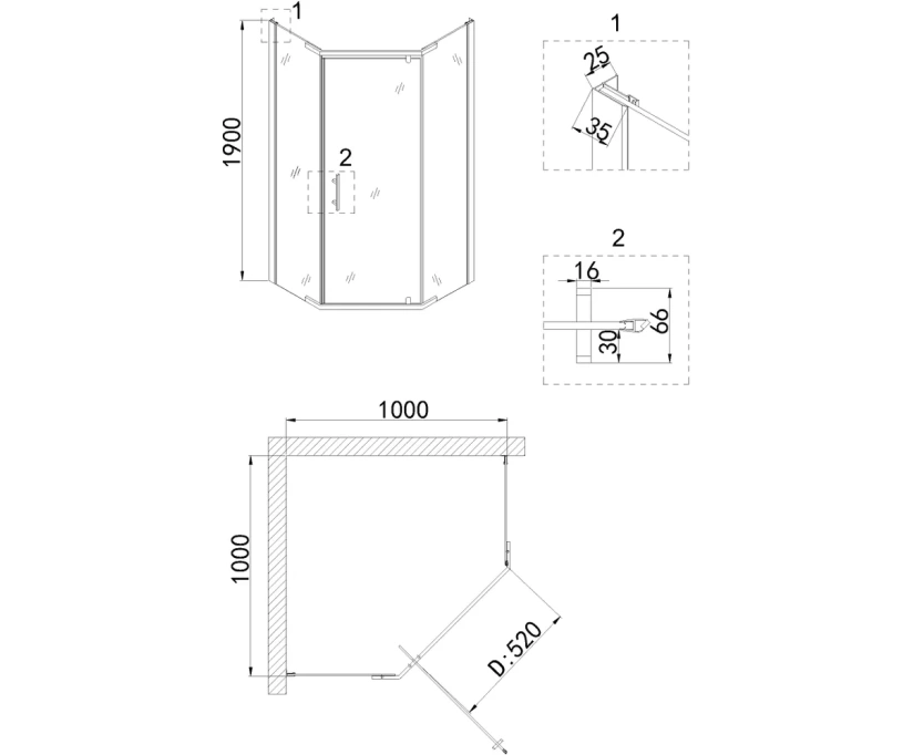Душевой уголок Niagara Nova NG-6434-08 GOLD 100x100 профиль желтое золото, стекло прозрачное (64340811GOLD) - фото 3