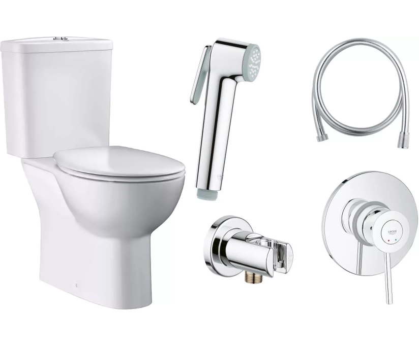 Комплект Унитаз-компакт Grohe Bau Ceramic 39349000 + Гигиенический душ Grohe BauClassic 124901 со смесителем - фото 1