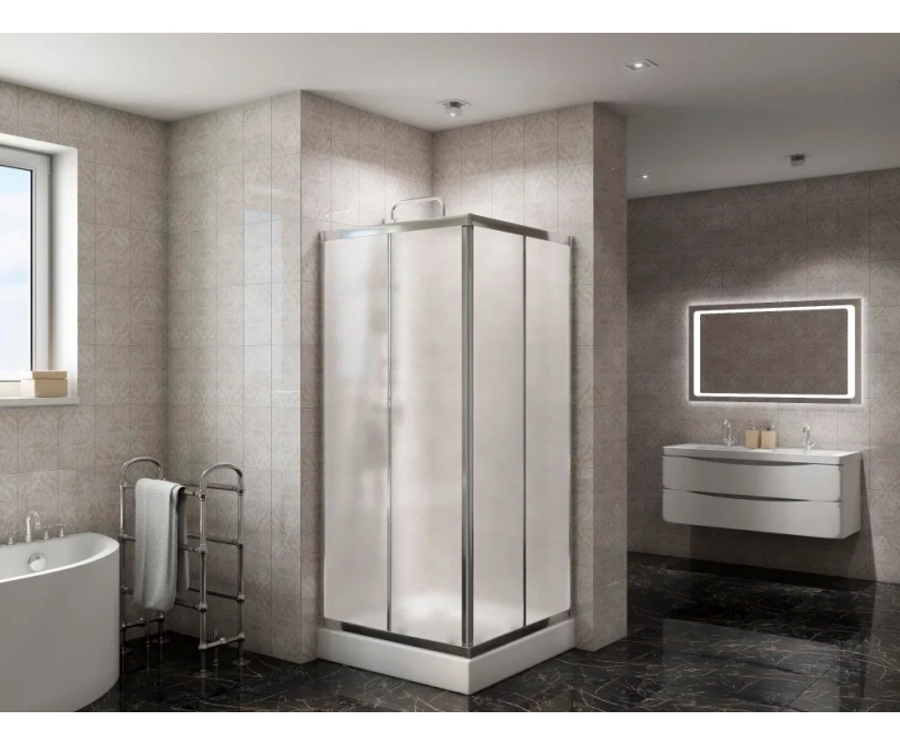 Душевой уголок BelBagno Due 90х90 профиль хром стекло рифленое (DUE-A-2-90-P-Cr) - фото 2