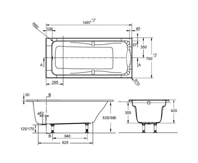 Акриловая ванна Jacob Delafon Odeon Up 150x70 см (E6060RU-00) - фото 2
