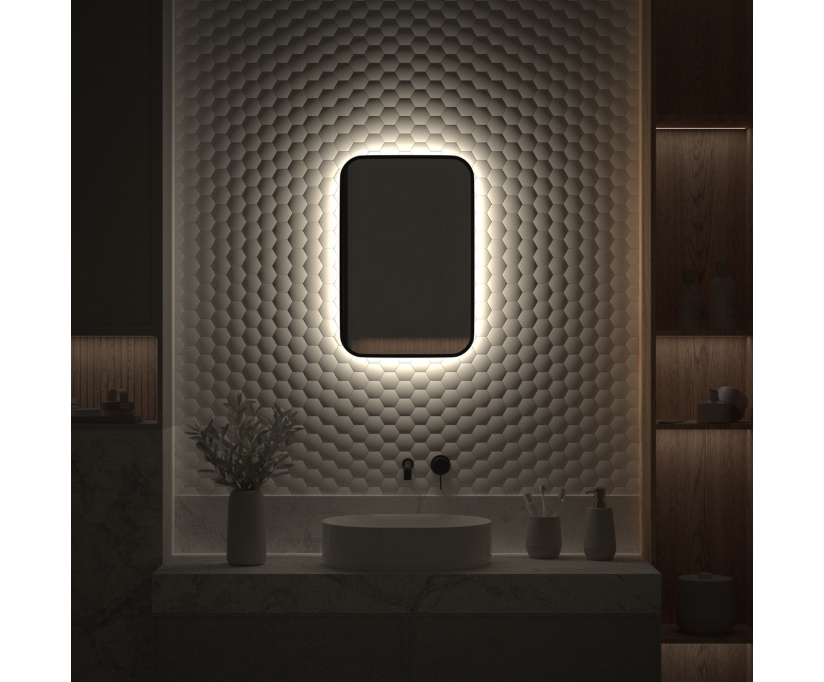 Зеркало Defesto Aura DF 2962 40x60, с нейтральной подсветкой, без выключателя, черное - фото 4
