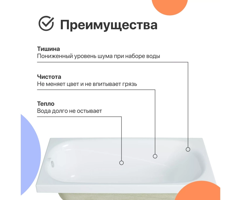 Акриловая ванна DIWO Кострома 160x70 прямоугольная, белая, российская, с каркасом (568473) - фото 5