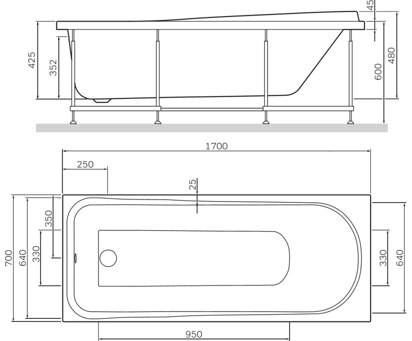 Акриловая ванна AM.PM Like 170x70 см, пристенная, белая, с каркасом (W80A-170-070W-A) - фото 12