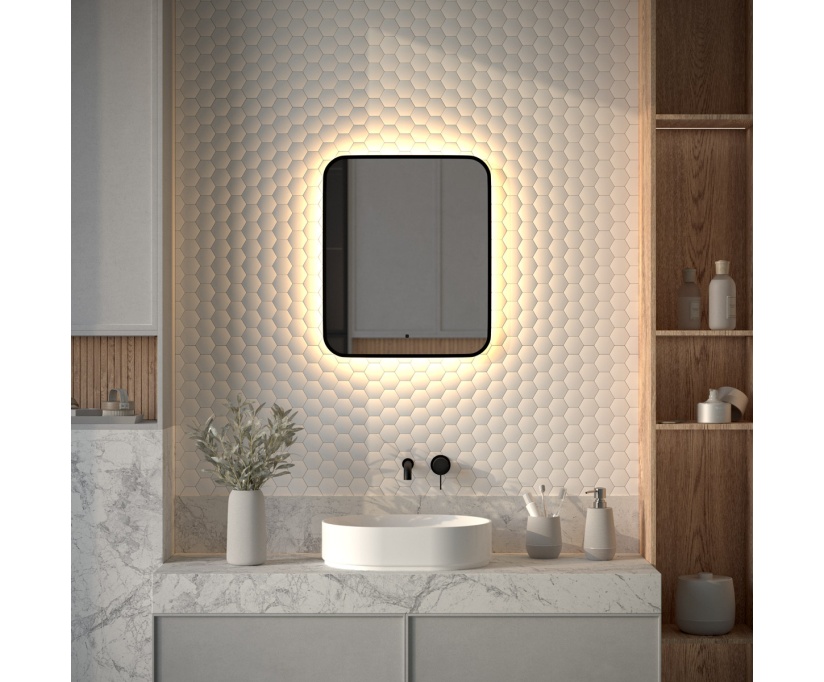 Зеркало Defesto Aura DF 2973R 50x60, с теплой подсветкой, инфракрасный выключатель, черное - фото 2