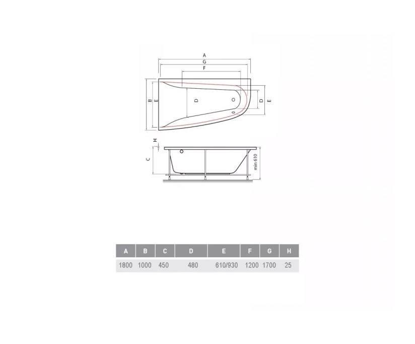 Ванна акриловая Vayer Boomerang 180x100 R белый (Гл000010852) - фото 9