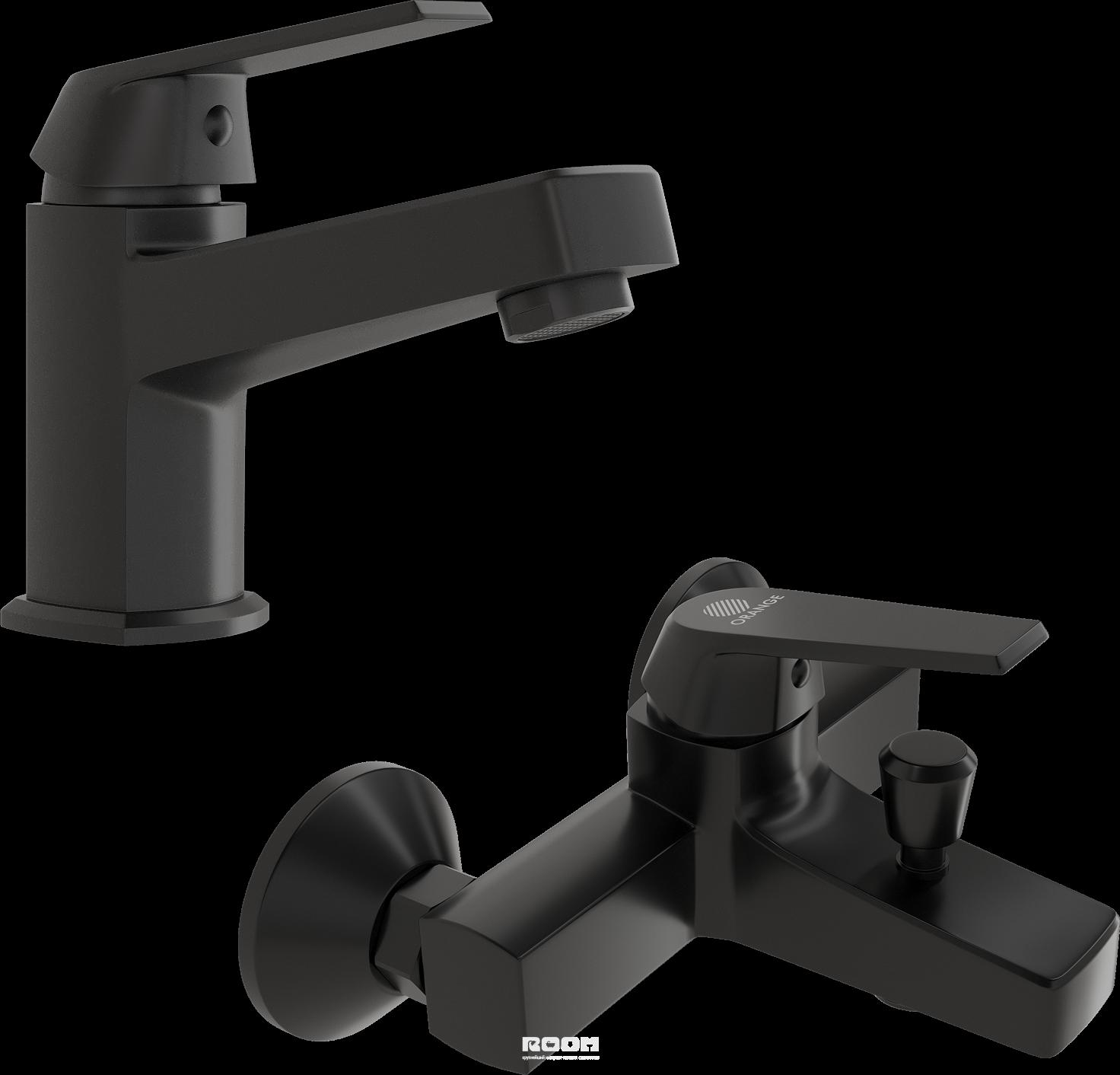 Комплект для раковины Смеситель для раковины DIWO Смоленск SM-02b черный +  Смеситель для ванны с душем DIWO Смоленск SM-03b черный, однорычажный, нас  ...