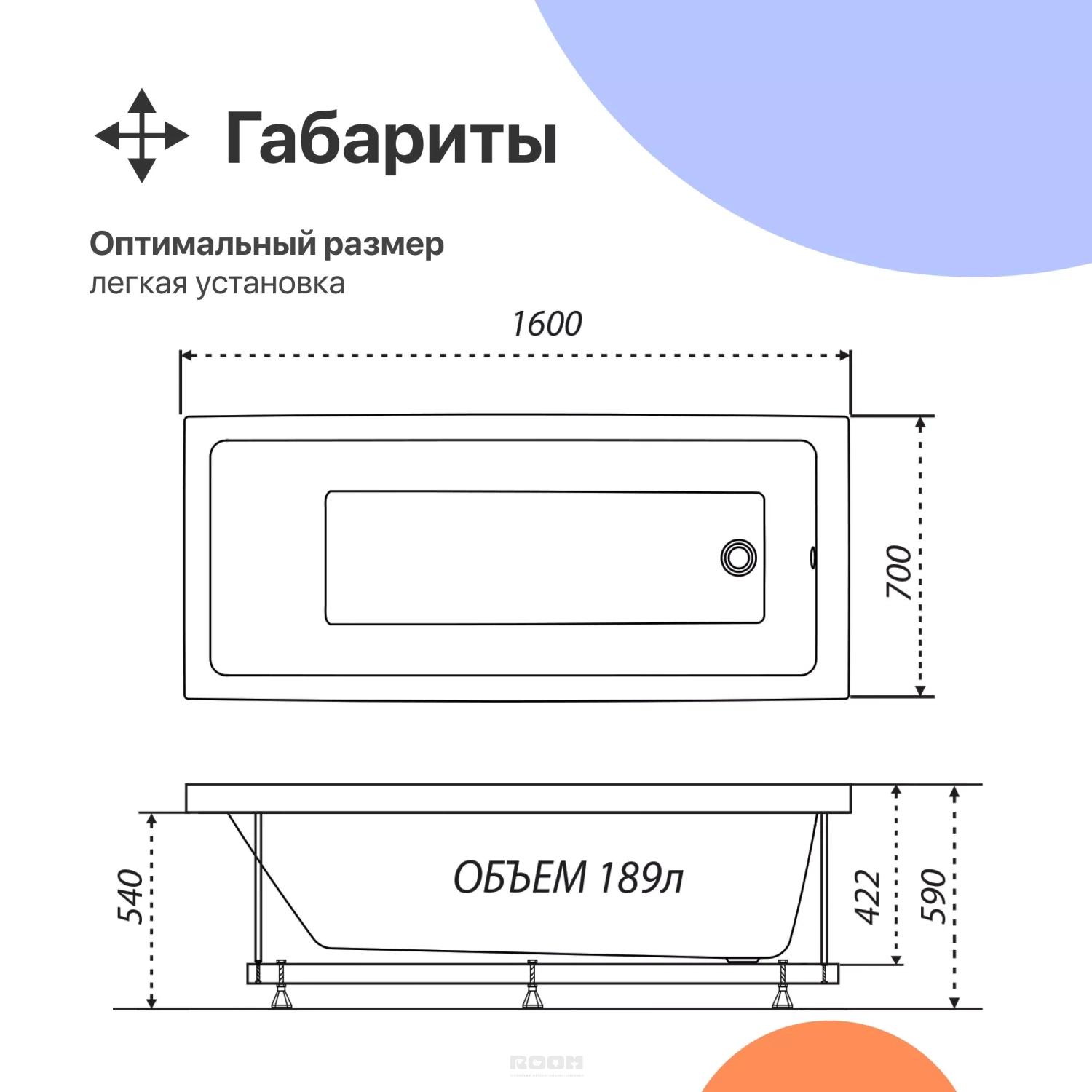 Акриловая ванна DIWO Казань 160x70 с ножками (567702) в интернет магазине  Santehnika-Room с доставкой и установкой - Москва