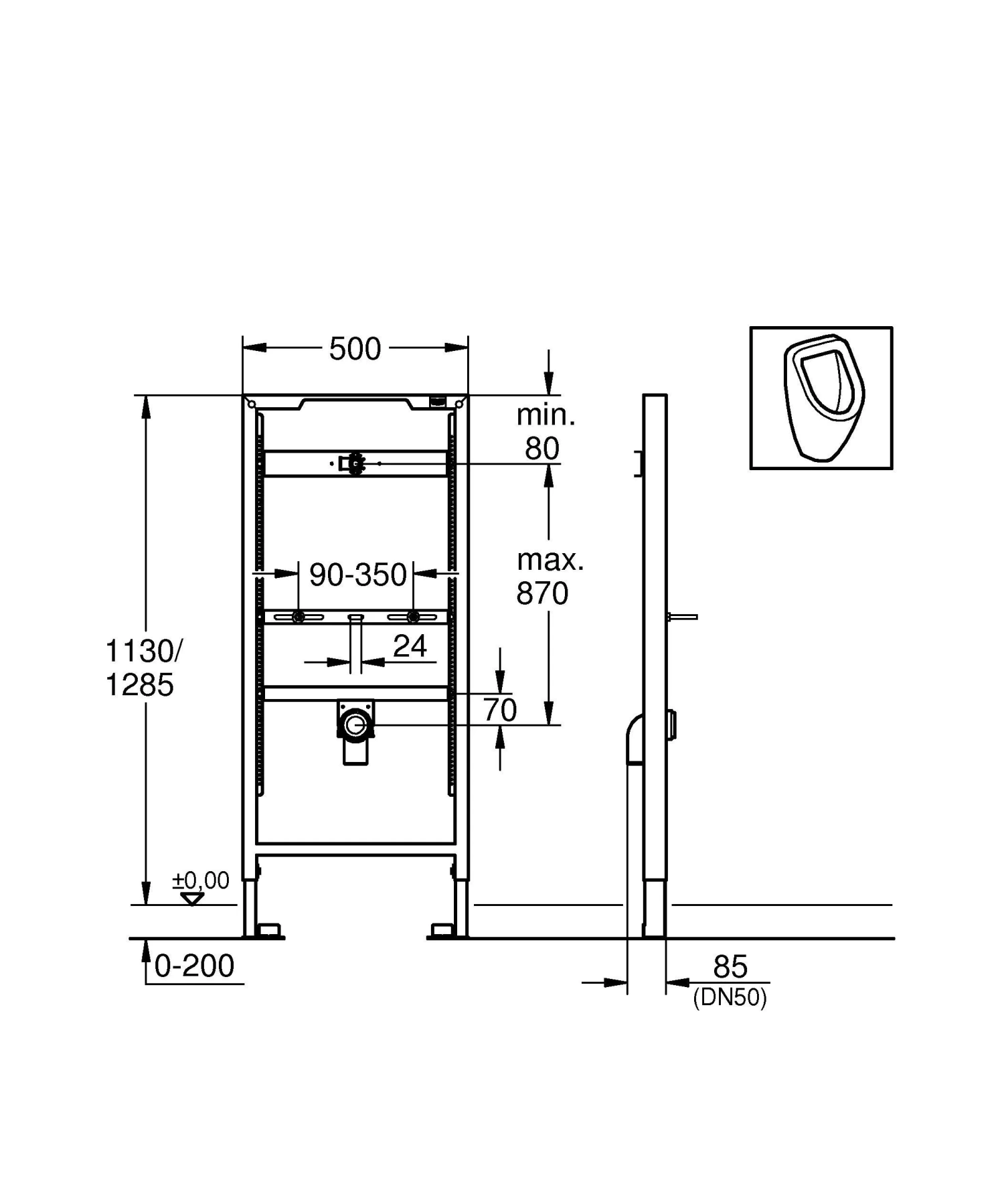 Инсталляция для писсуара grohe rapid sl с креплением 38803001